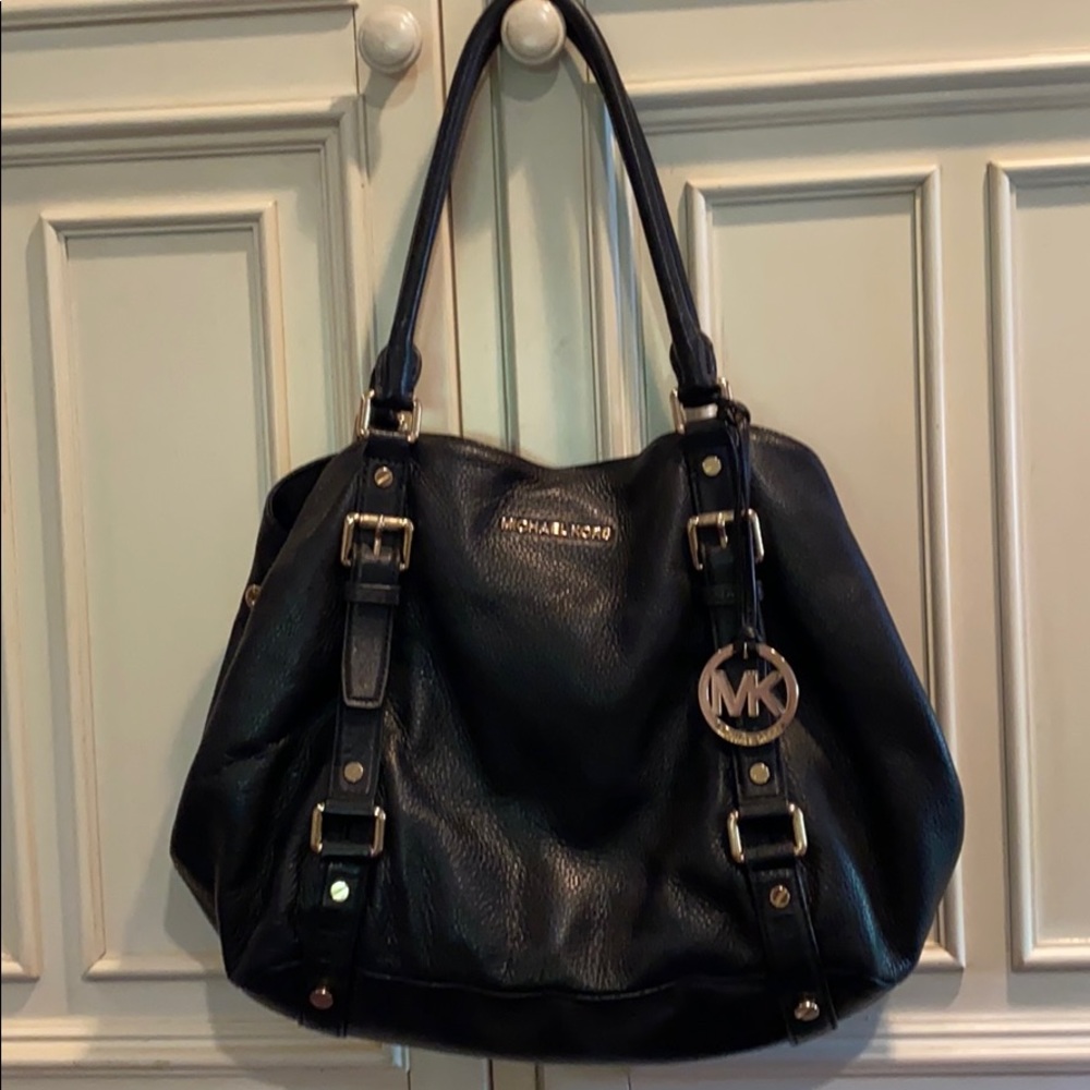 Black leather multi compartment bag